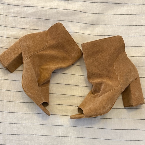 Matisse Camel Suede Peep-Toe Heeled Boots 6M - Picture 1 of 4
